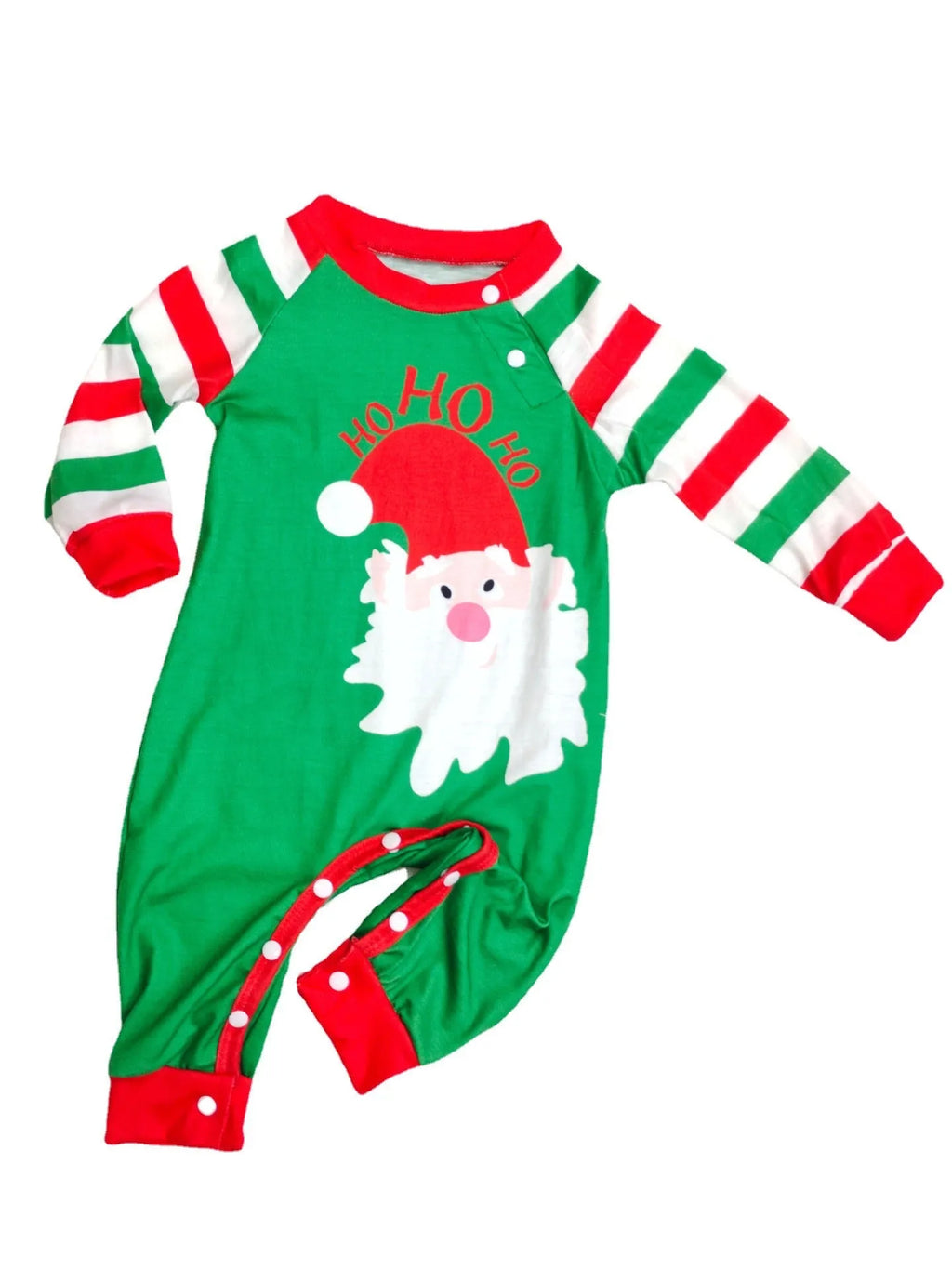 Red stripe family Christmas pajamas matching set with long sleeves on a white background