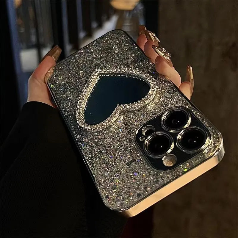 Acrylic phone case with electroplated glitter and mirror shell in sequined mirror finish for iPhone