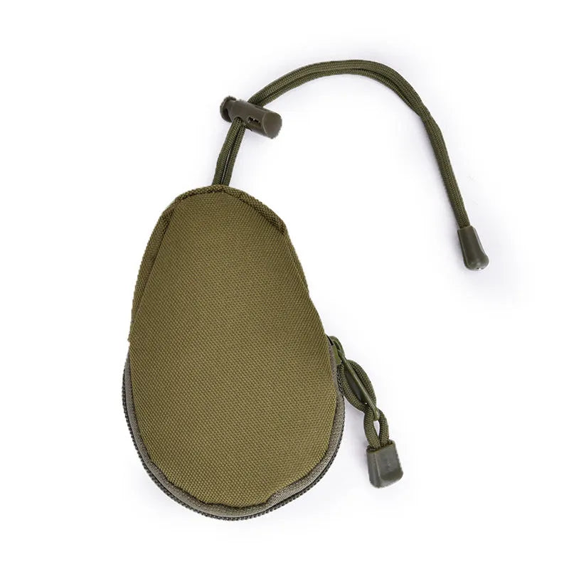 Black Oxford cloth outdoor key bag with zipper, shown next to a telescopic rope.
