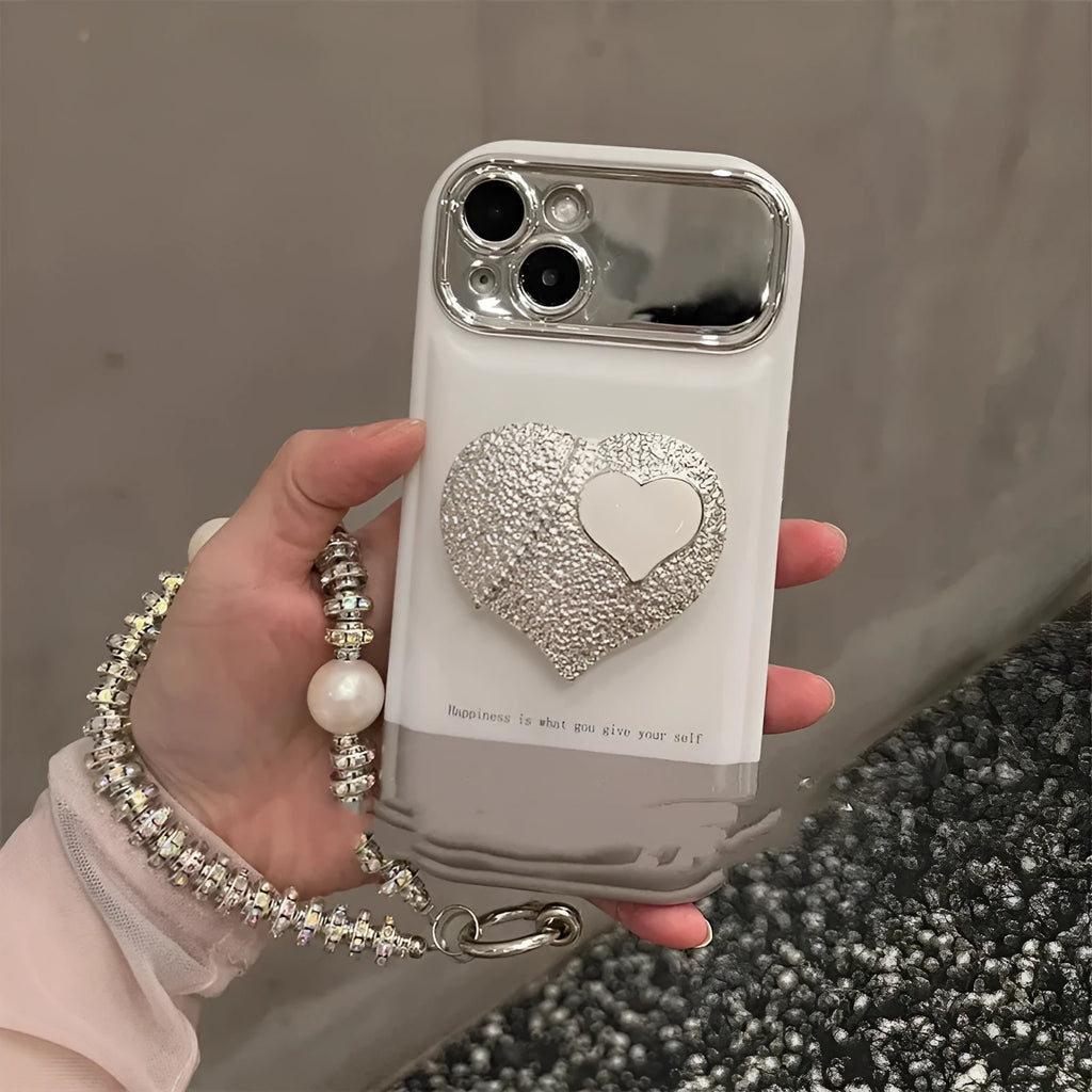 Silver white Korean style TPU phone case with electroplated love bracket for iPhone 14 Pro Max