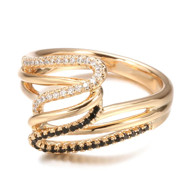 Women's copper fashion ring with micro-inlaid zircon stones in electroplated WK2230 colour