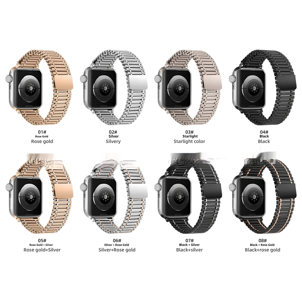 Magnetic metal watch strap for Apple Watch 38-49mm in silver, with magnetic closure