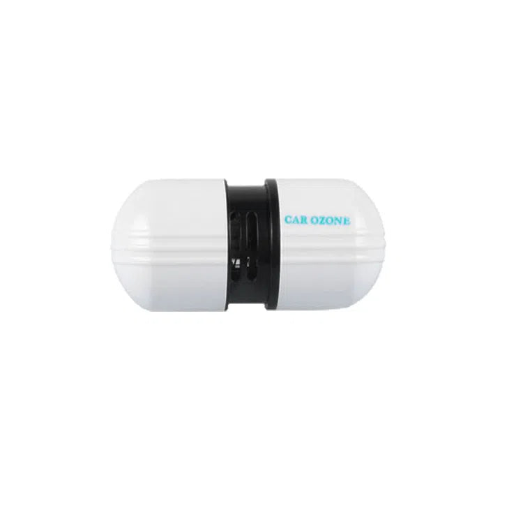 White compact car air purifier deodorizer 75x30x26mm portable 12V for various cars