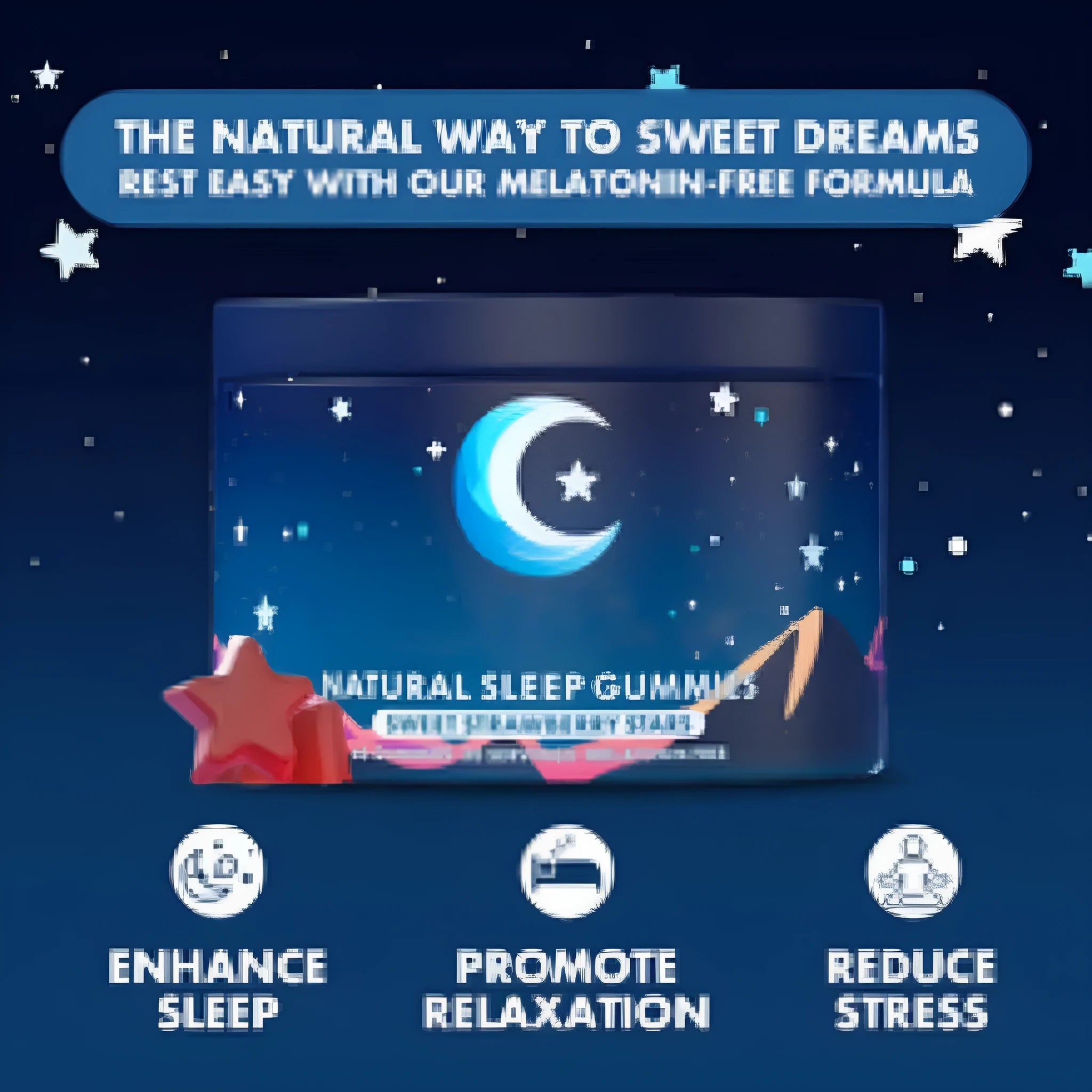 Pack of 60 melatonin gummy capsules for room temperature storage.