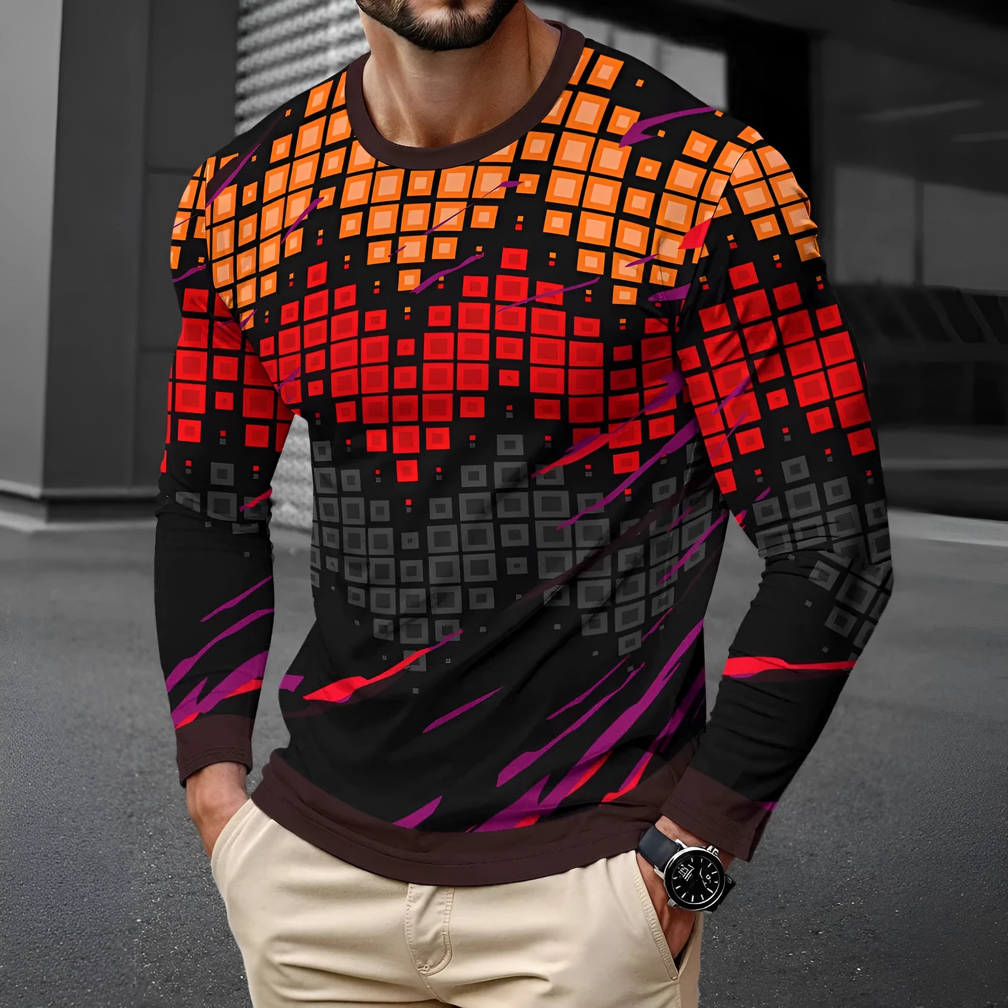 Men's long sleeve round neck pullover in milk silk fabric available in multiple colours