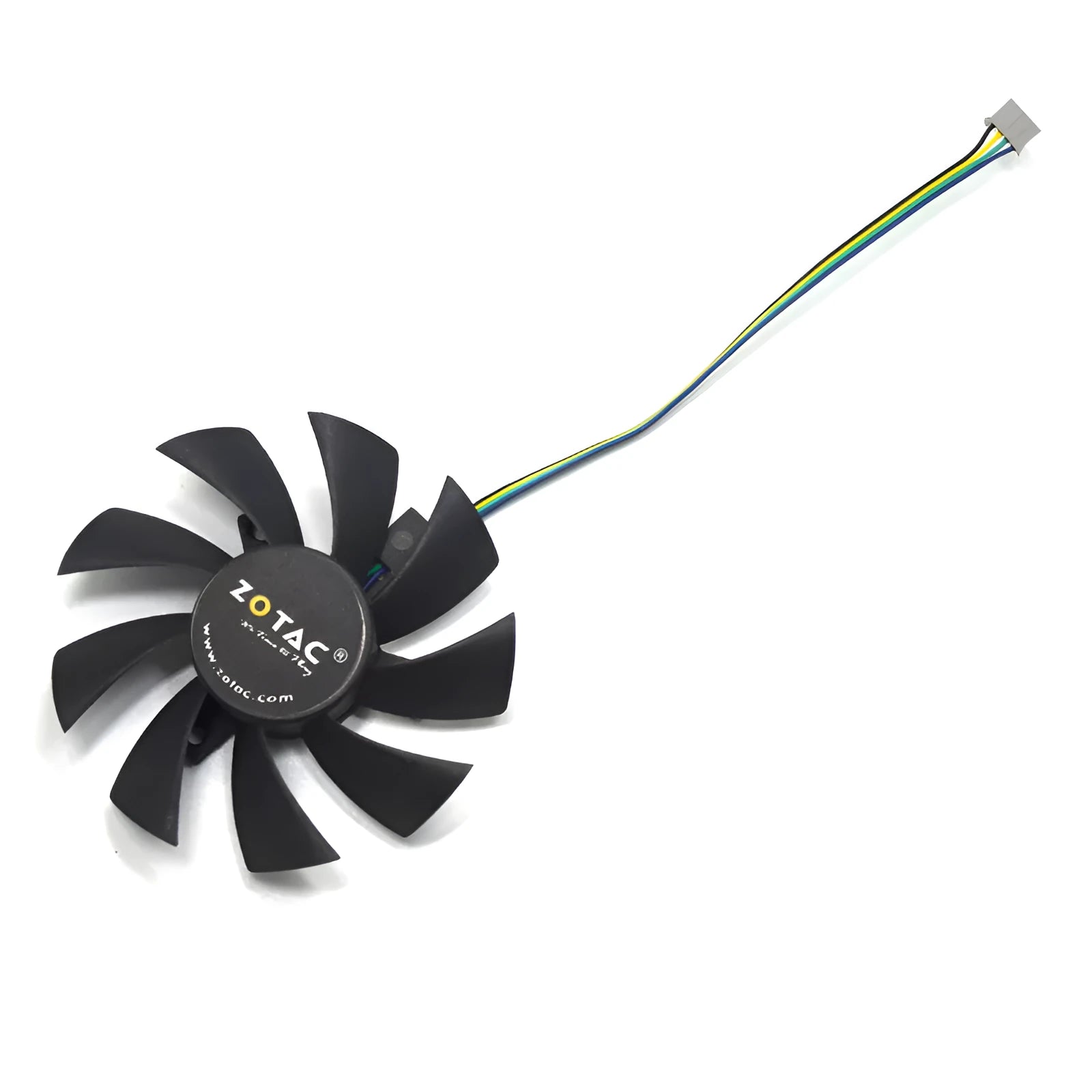 Black 85mm PC cooling fan with 4-pin power connector for graphics card and case ventilation