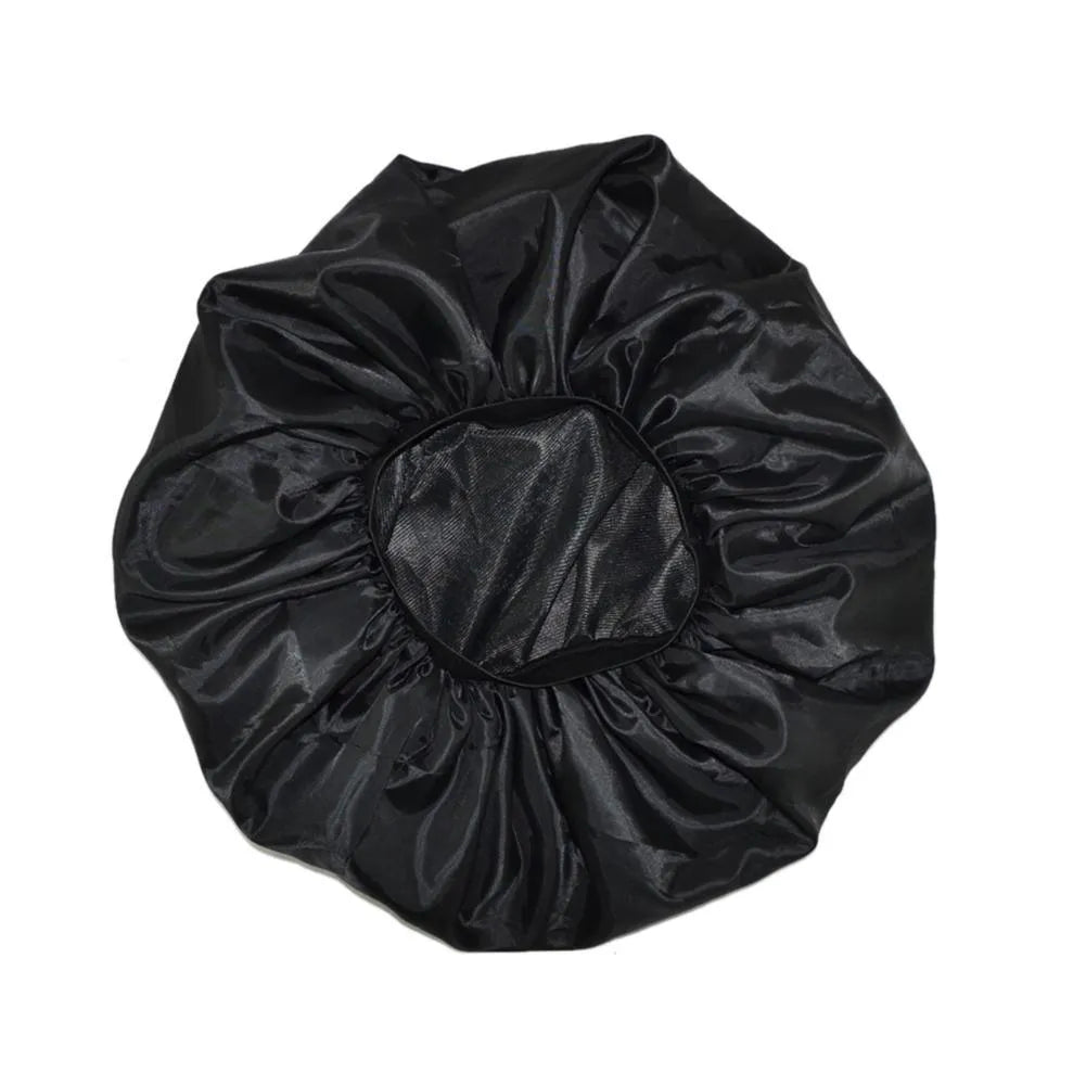 Black beauty salon cap with elastic fit, 45cm diameter, warp lining and Chunya spinning outer layer