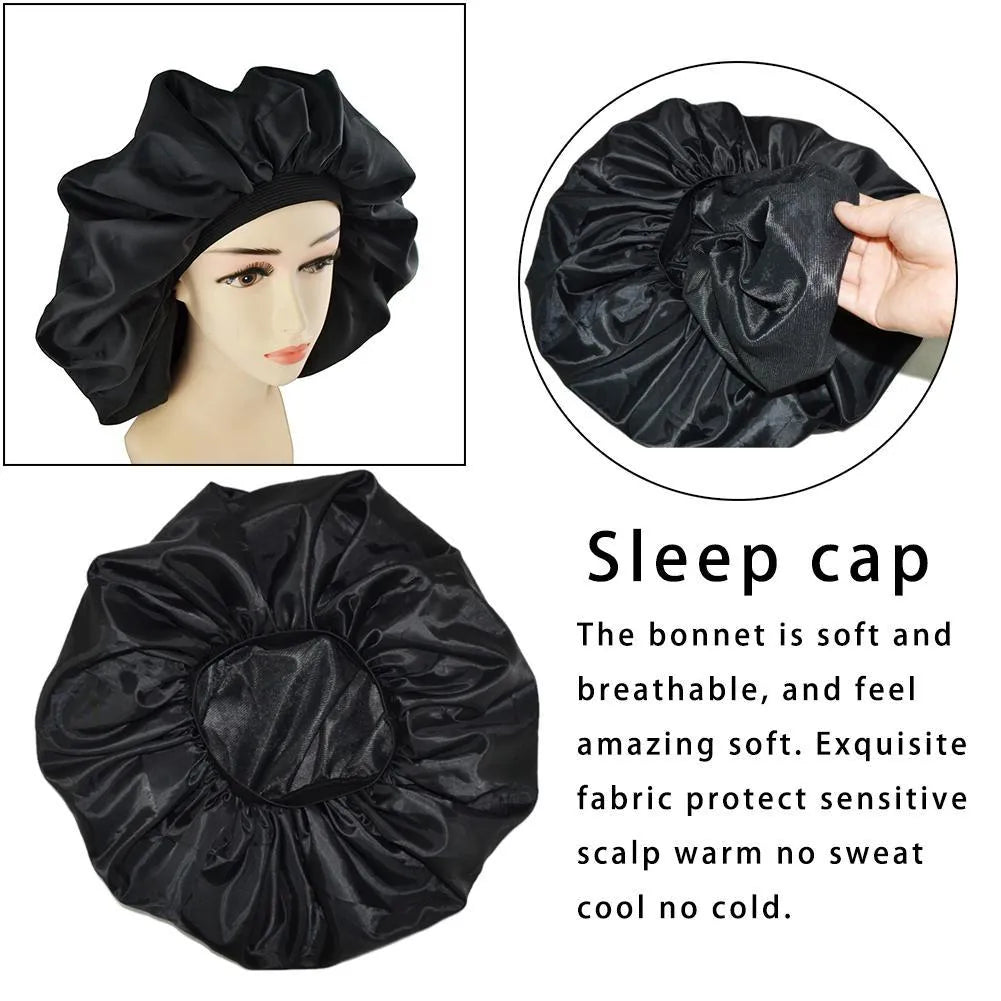 Black beauty salon cap with elastic fit, 45cm diameter, warp lining and Chunya spinning outer layer