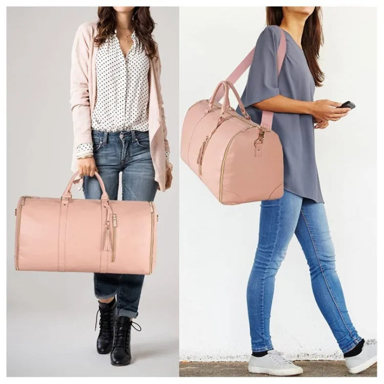 Large capacity folding travel duffle bag in pink with waterproof PU and polyester lining for women