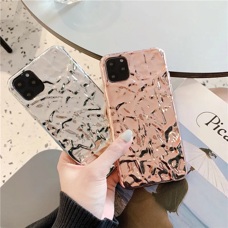 Electroplated TPU iPhone case in rose gold and silver colours showing back cover design