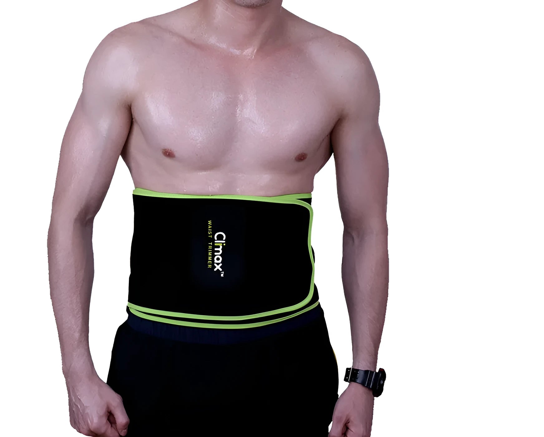 Black bodybuilding sweat support belt with green edge neoprene foam waist trainer free size 105cm