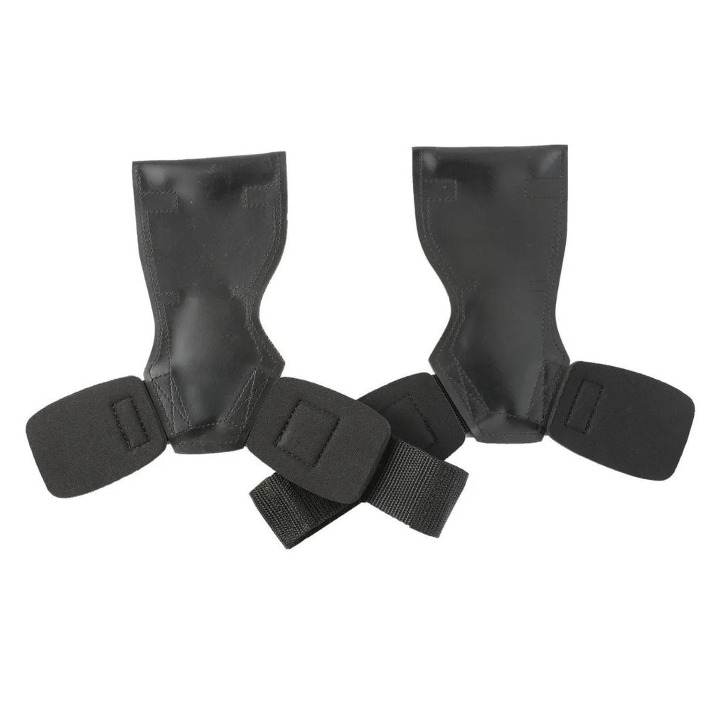 Black rubber non-slip palm protection grip belt for weightlifting and rock climbing.