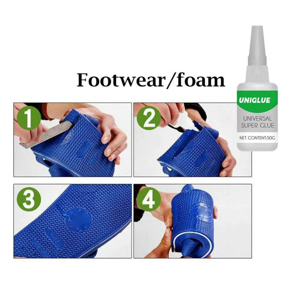 Bottle of Uniglue Universal Super Glue with pinpoint nozzle for precise application.