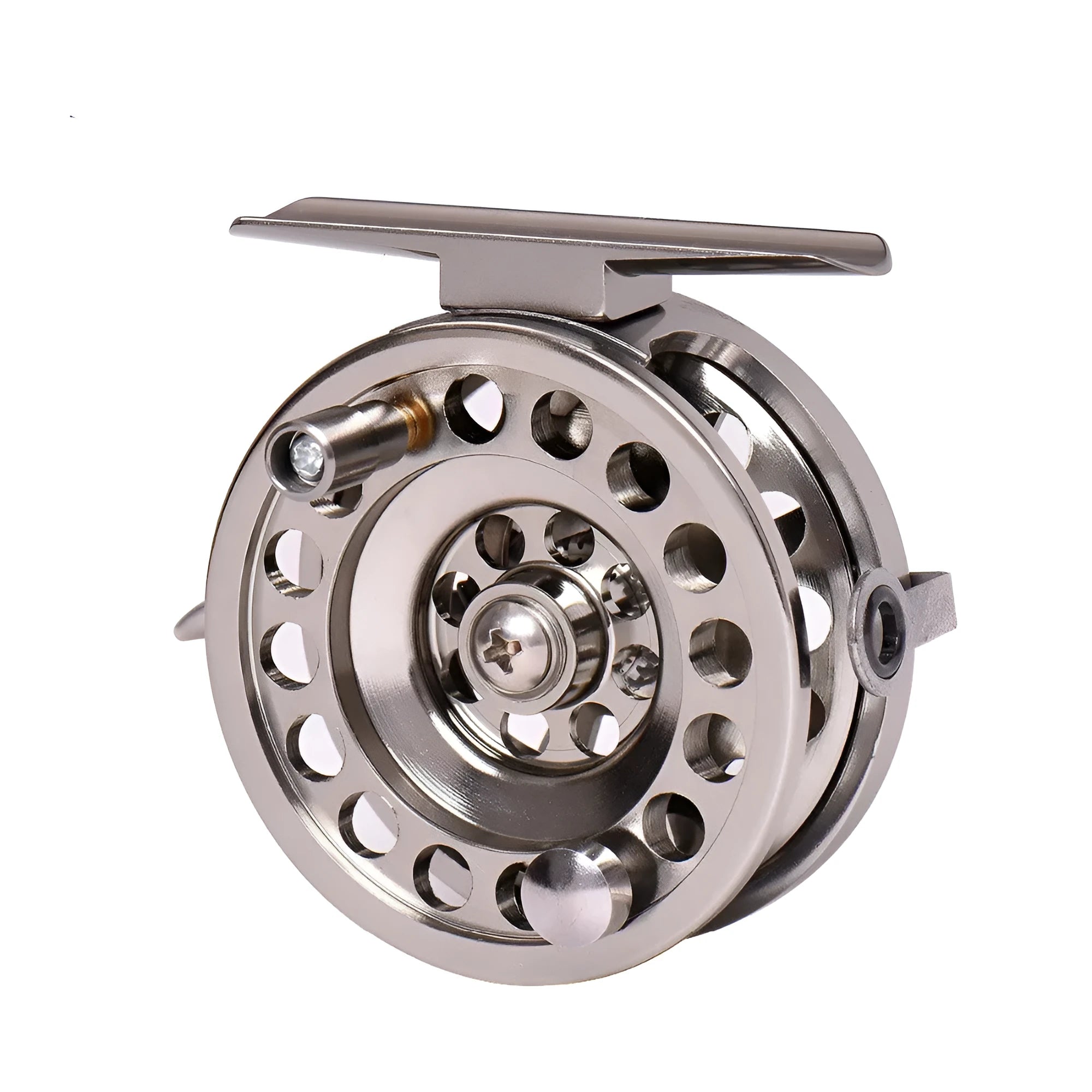 Silver aluminium alloy front round rock rod wheel with brake handle and perforated wheel body