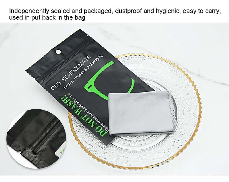 Pack of five black anti-fog glasses cloths 15x15cm for lens cleaning