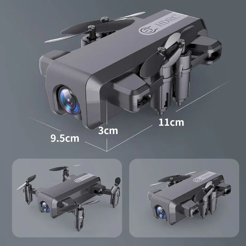 H2 mini folding drone with 2.4G remote, LED night light, foldable design, black colour, 720mAh battery
