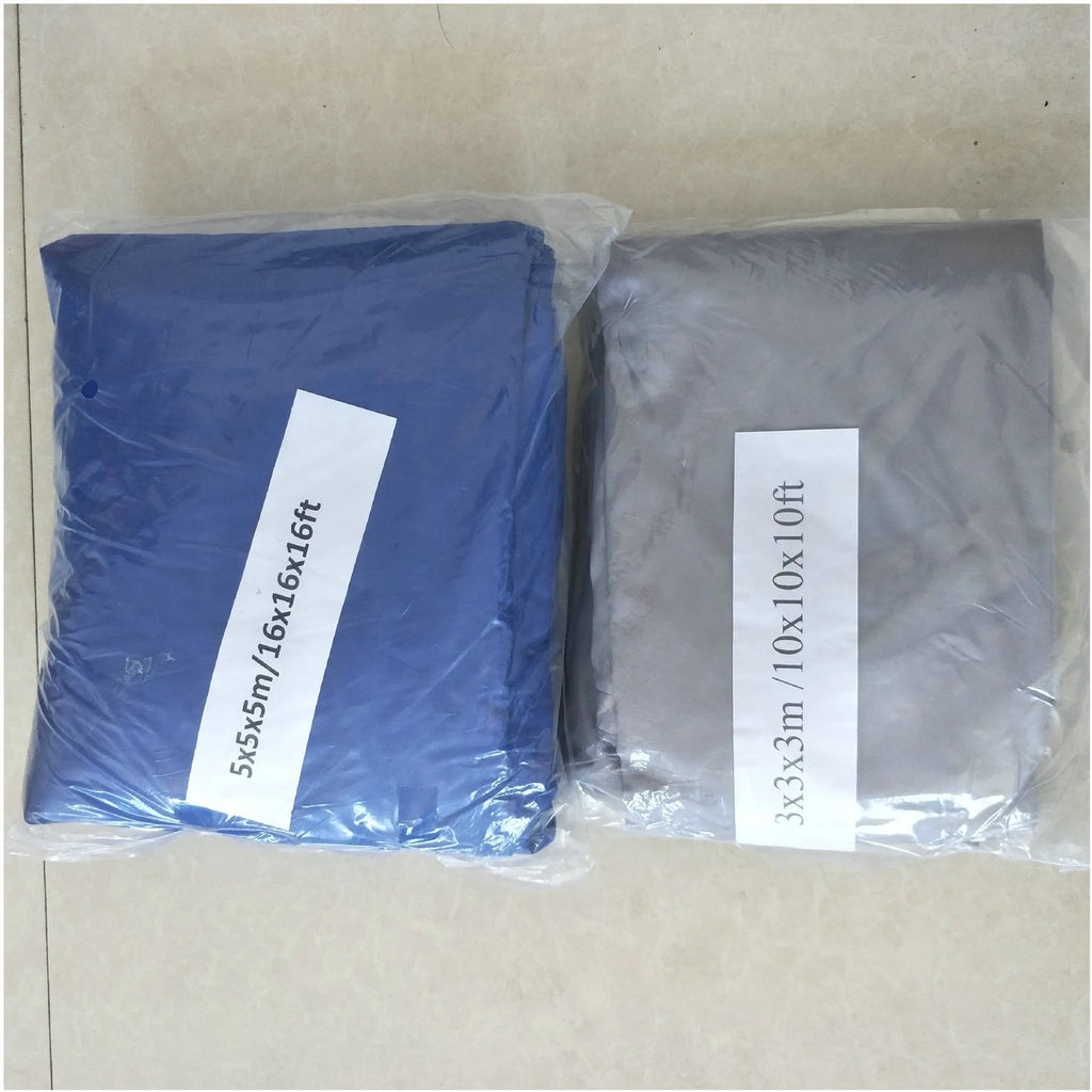 Blue waterproof shade sail measuring 3x4 metres with curved square shape for garden UV protection