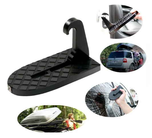 Car Assist Pedal made of aluminum alloy with hooks for attaching to car roof or door frame, providing extra support and stability during maintenance tasks