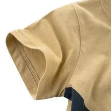 Boys' cotton T-shirt with a cool animal print, shown in sizes from 90cm to 140cm.