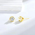 Silver brass zircon stud earrings heart shape hexagonal star design classic six-claw setting on white background