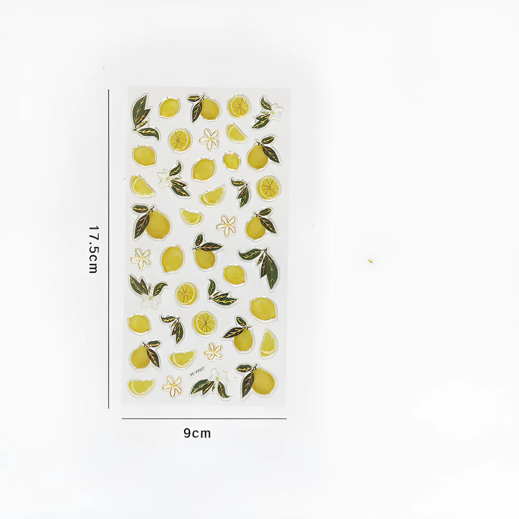 DIY fruit bronzing sticker set showing grape, orange, passion fruit, peach, pineapple and strawberry designs