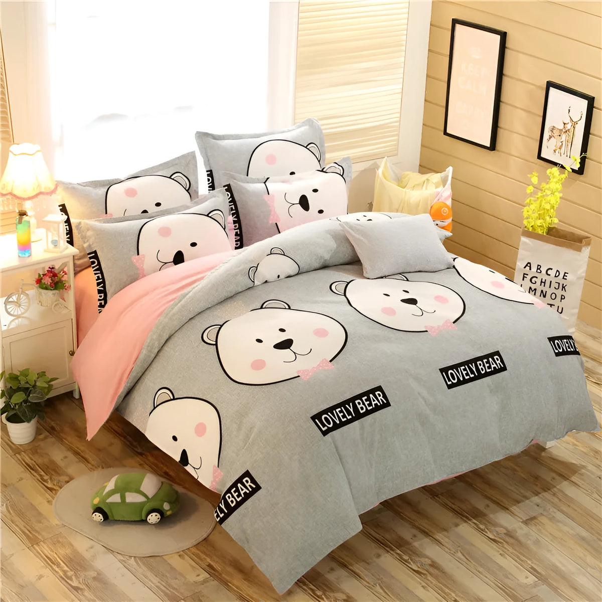 Cashmere cotton bedding set with reactive printed twill floral leaf pattern, quilt cover bed sheet and pillowcase