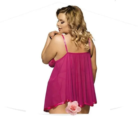 Purple mesh and lace plus size sleepdress for women with seamless construction