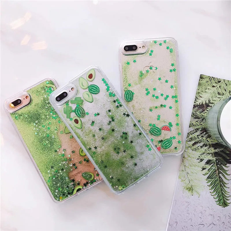 Avocado quicksand rhinestone phone case for iPhone back cover with three colour choices A B C