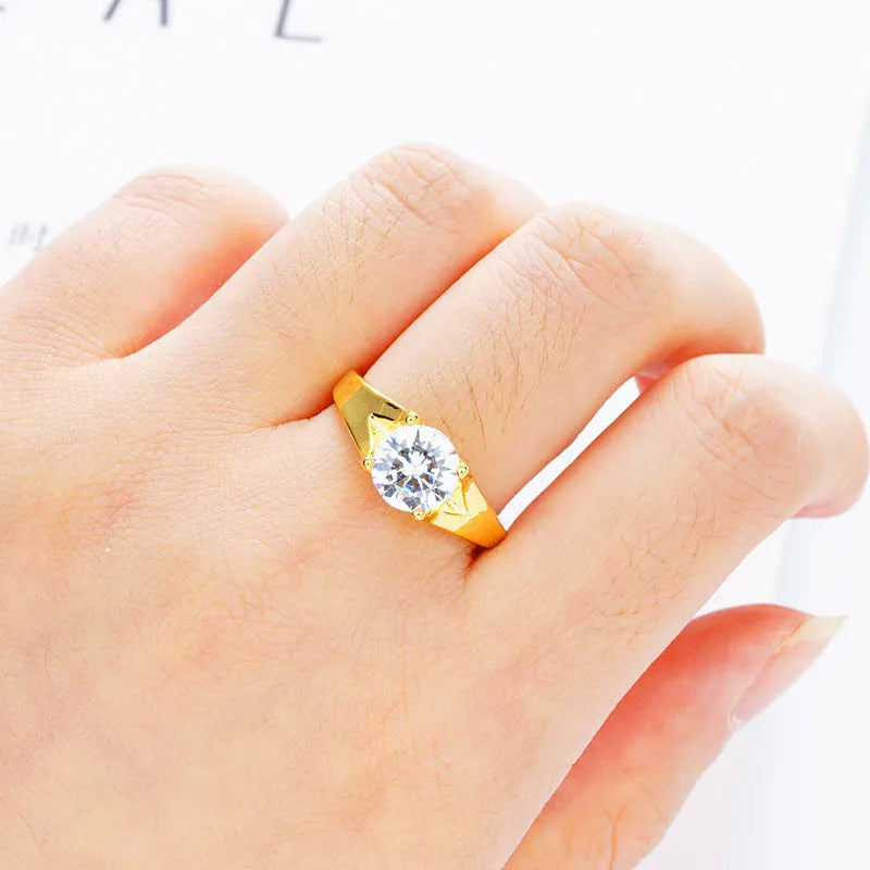 Women's Vietnam placer gold zircon ring with adjustable opening in six colour options