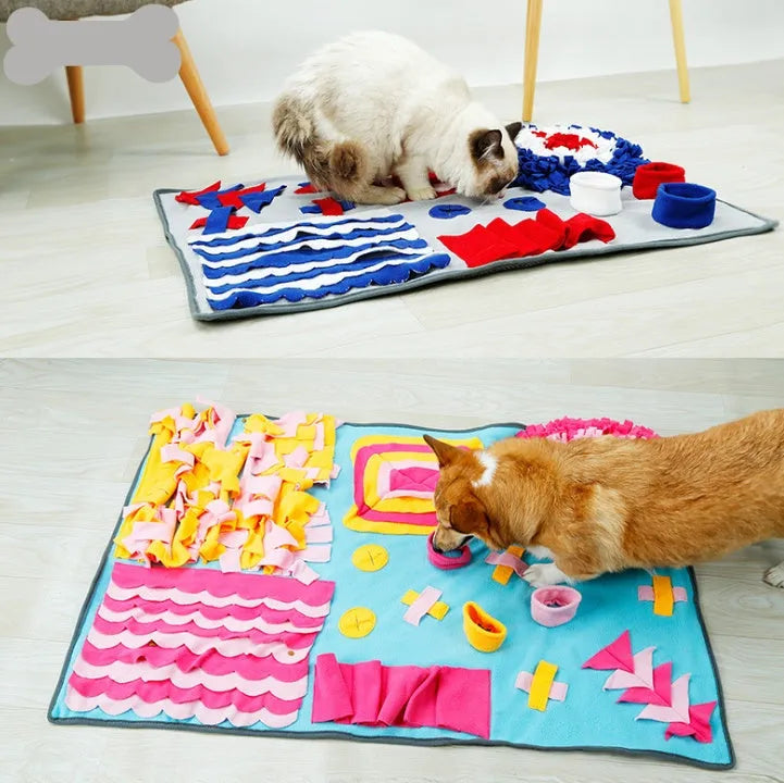 Pet snuffle mat feeding blanket with soft fleece strips and anti-slip silicone points, grey, 70x105cm