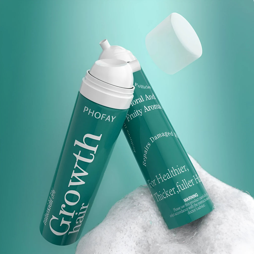 60ml canister of minoxidil anti-hair loss mousse foam with applicator.