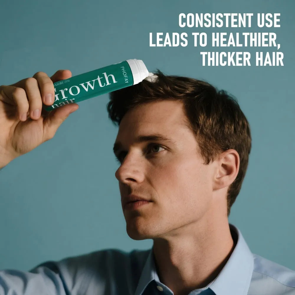 60ml canister of minoxidil anti-hair loss mousse foam with applicator.