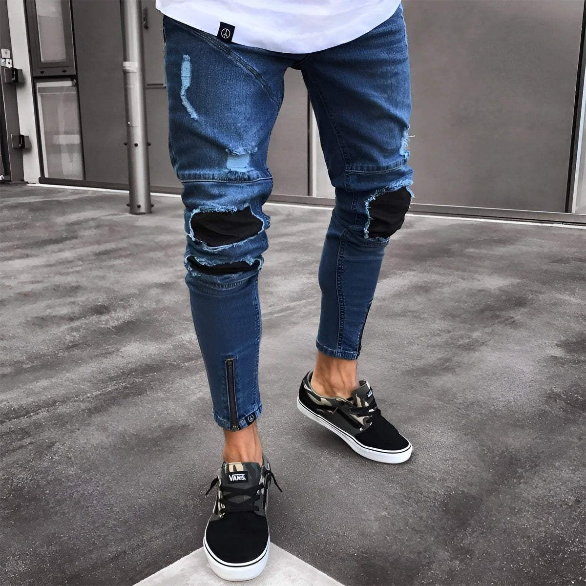 Zerok Patched Jeans men's casual denim trousers with patch details, available in sizes S to 4XL