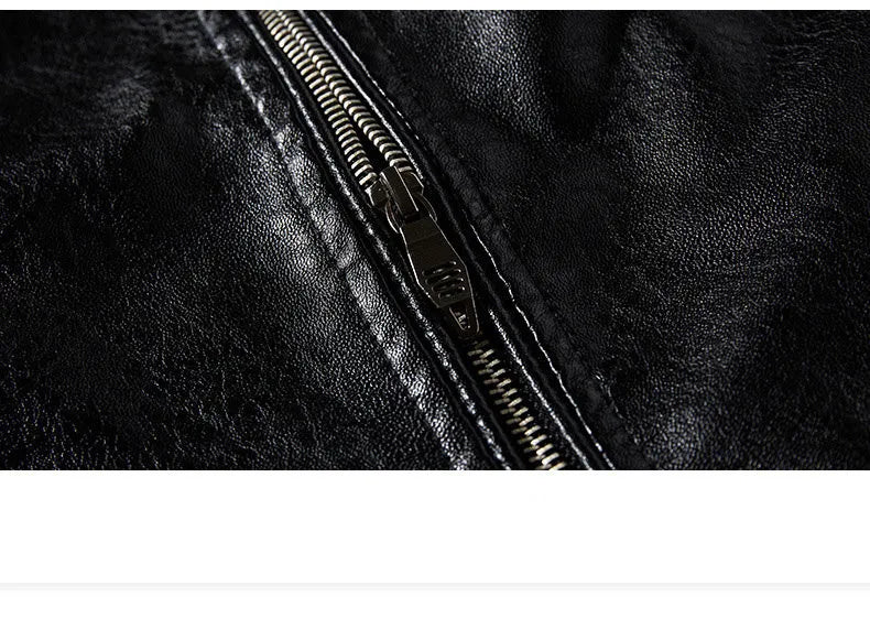 Men's PU leather jacket with cotton lining, black colour, size L to 3XL, front view