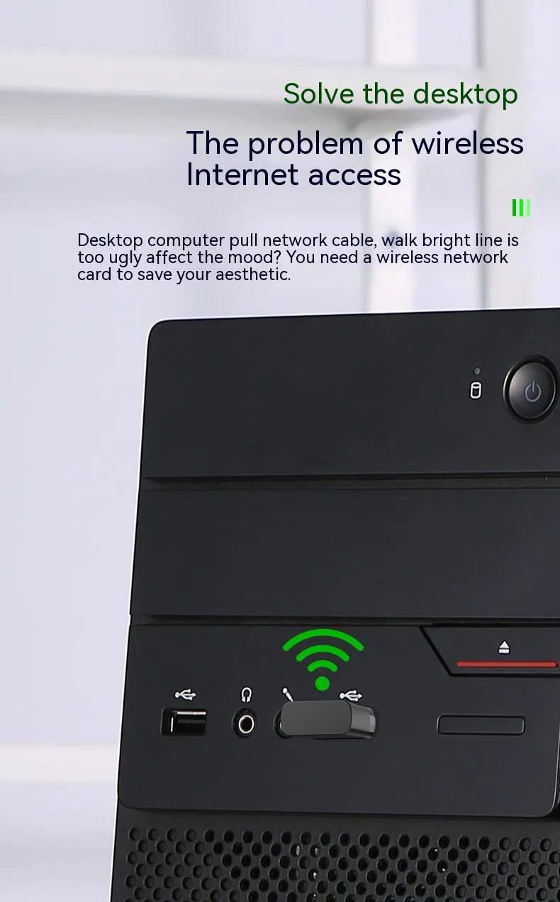 Black two-in-one network card with nickel-plated USB connector combining Bluetooth adapter and dual band access point