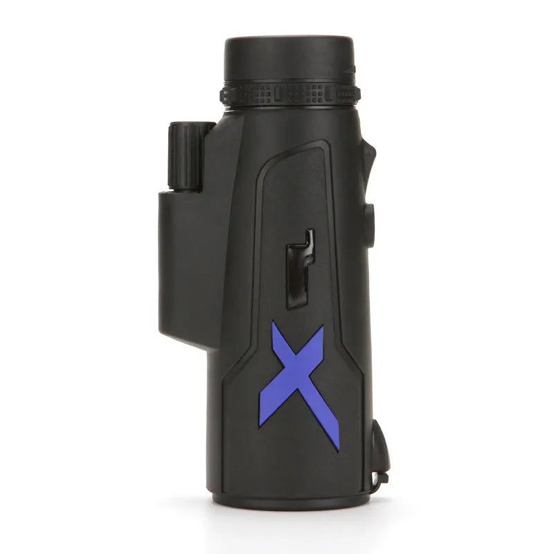 Black 20x50 monocular telescope with 12x zoom on a table