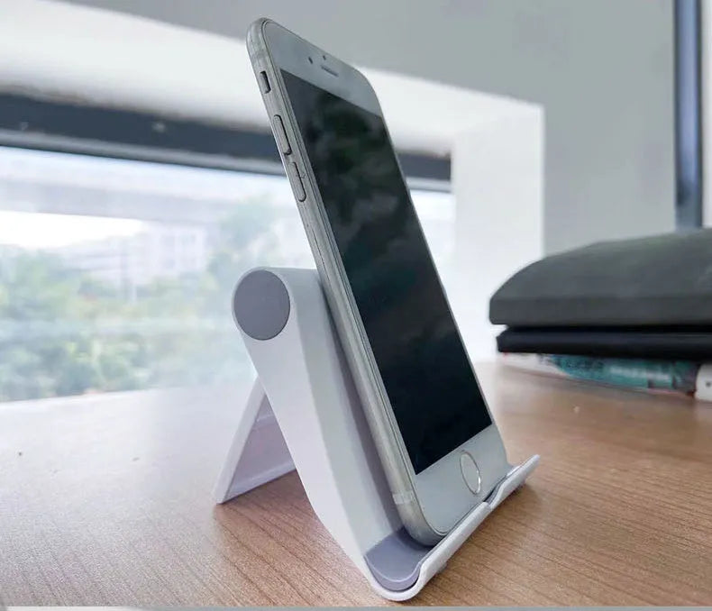 PE folding tablet and phone stand in black with multi-angle adjustment feature