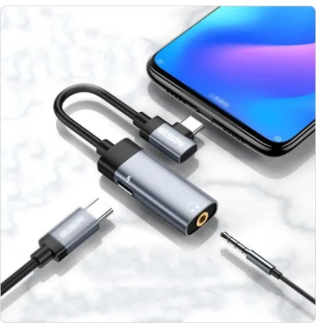 Short 0.2M Type C audio cable adapter for Android phone in black with USB and Micro USB interfaces