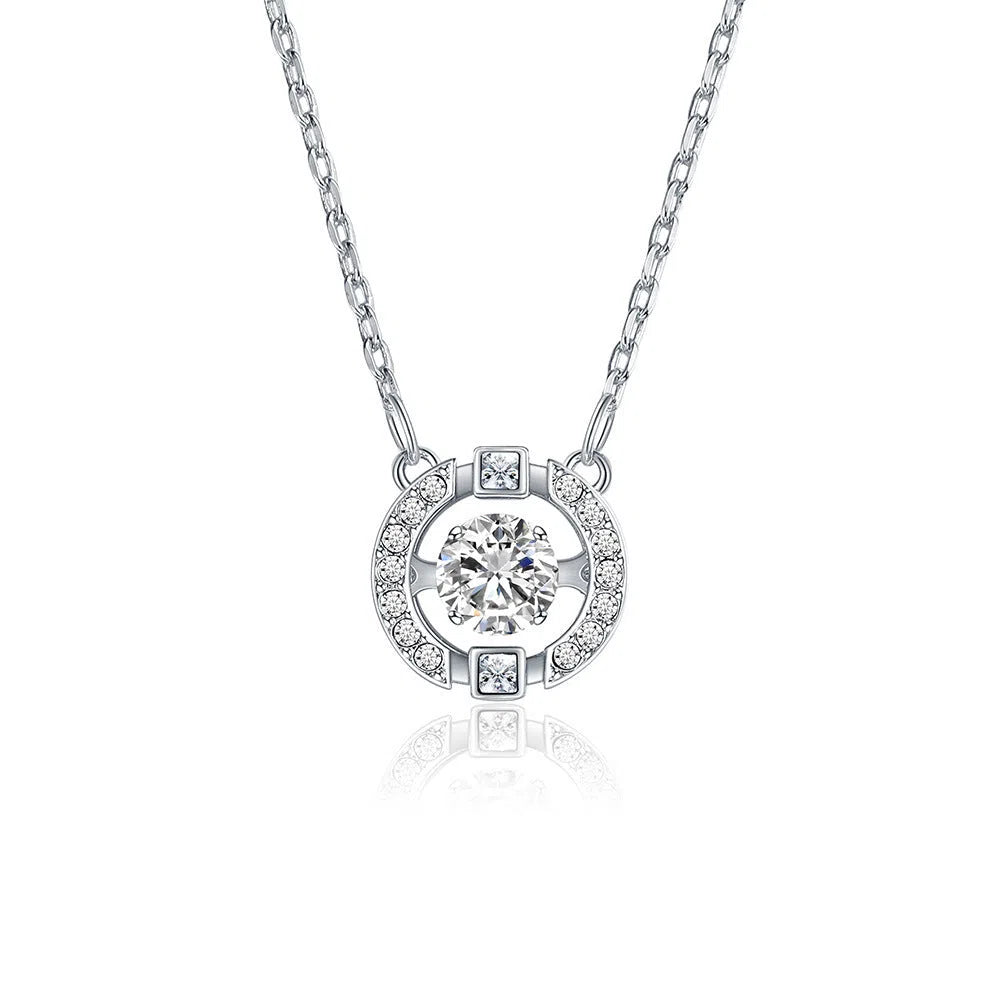 Crown necklace pendant on copper cross chain with rhinestone accents in geometric shape – women's jewellery