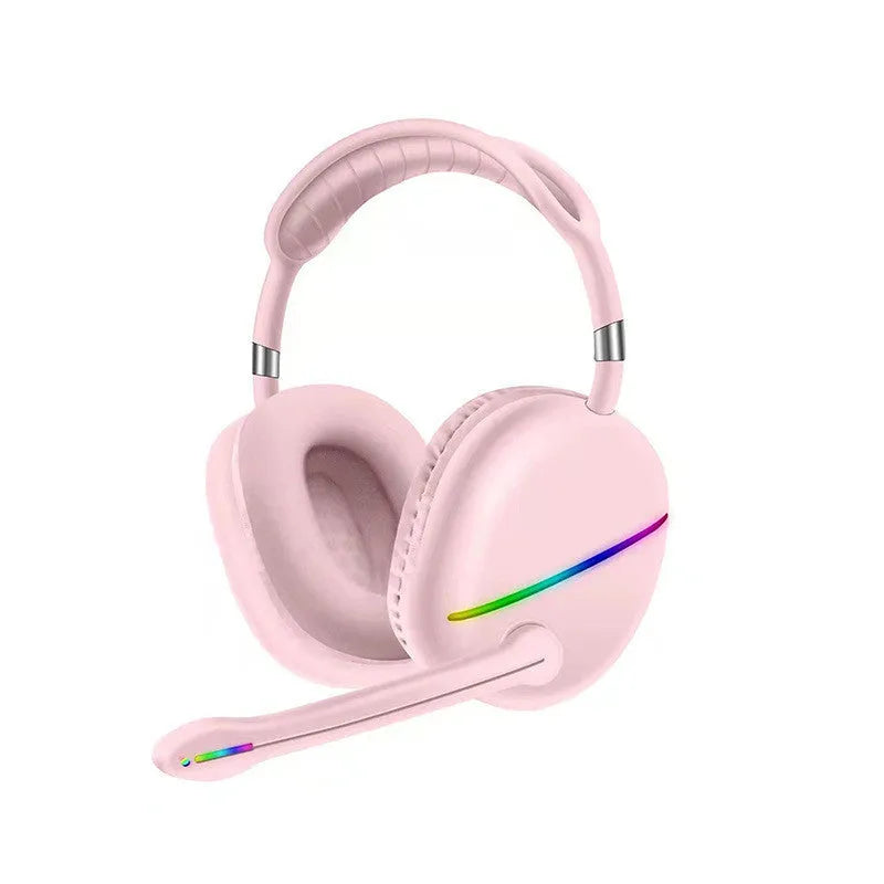 Blue wireless Bluetooth gaming headset with illuminated RGB lights on the ear cups.