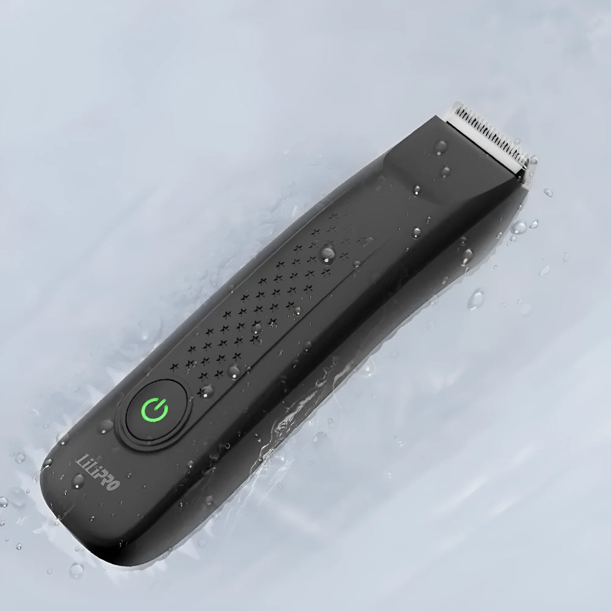 Men's black full-body waterproof electric shaver with ceramic blade and comb attachments