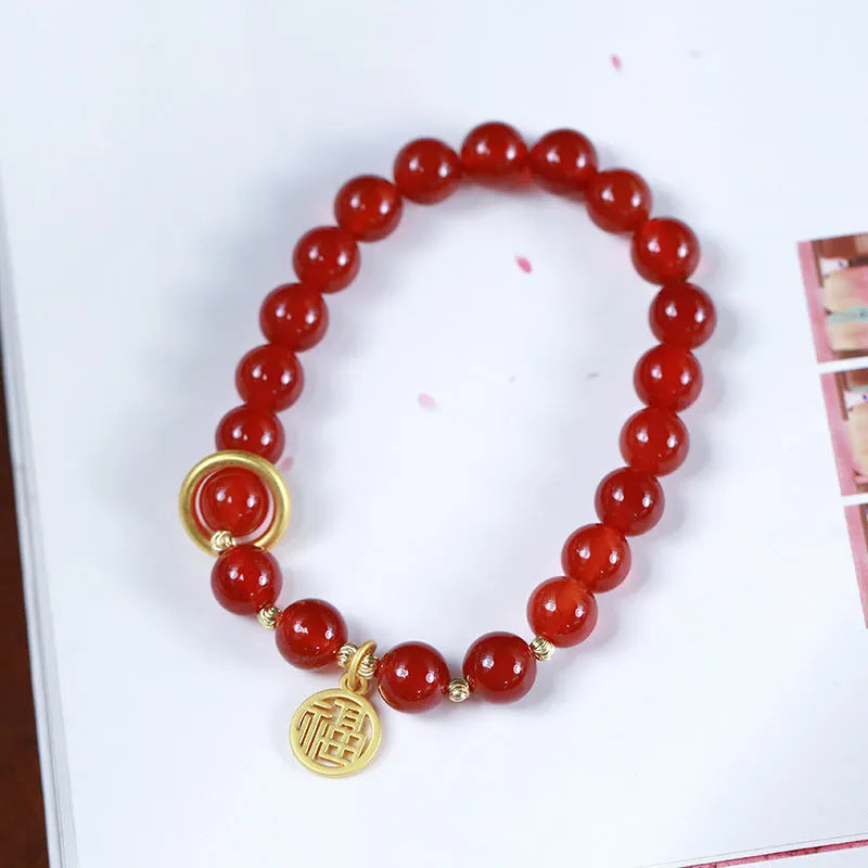 Natural red agate bracelet with blessing card in national style.