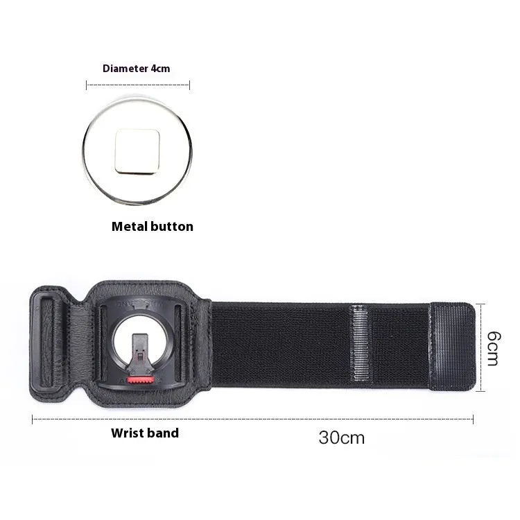 Black mobile phone arm bag with adjustable wrist strap holding smartphone for delivery riding or running