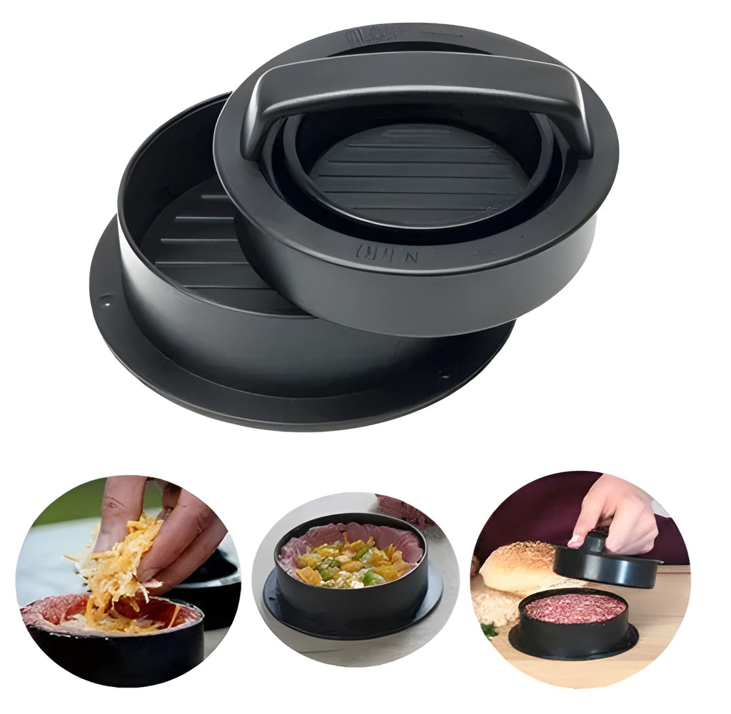 Combined meat press 12.5 x 12.5 x 6 cm food grade ABS burger maker with non-stick coating and removable mold base