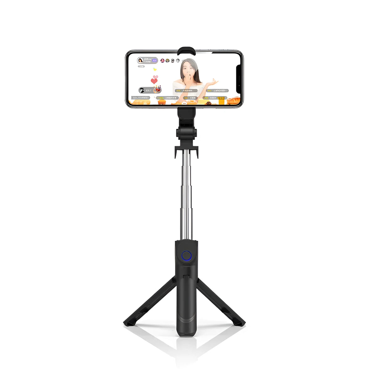 Aluminium alloy selfie stick for mobile phones in black, green, pink, or white with optional mini flash