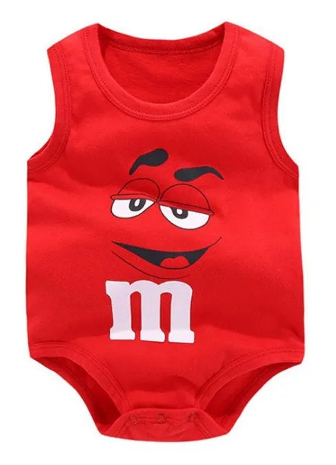 Sleeveless baby vest romper in cotton with colourful animal and character prints for infants