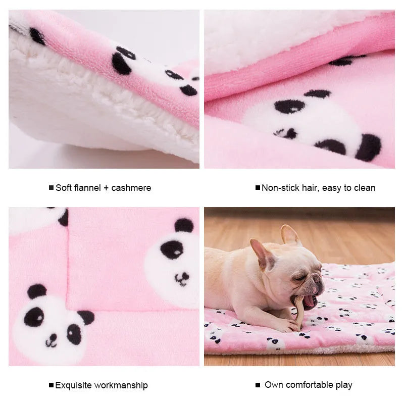 Four Seasons Universal Mat lamb cashmere flannel cartoon design available in navy blue as wool blanket and dog pad