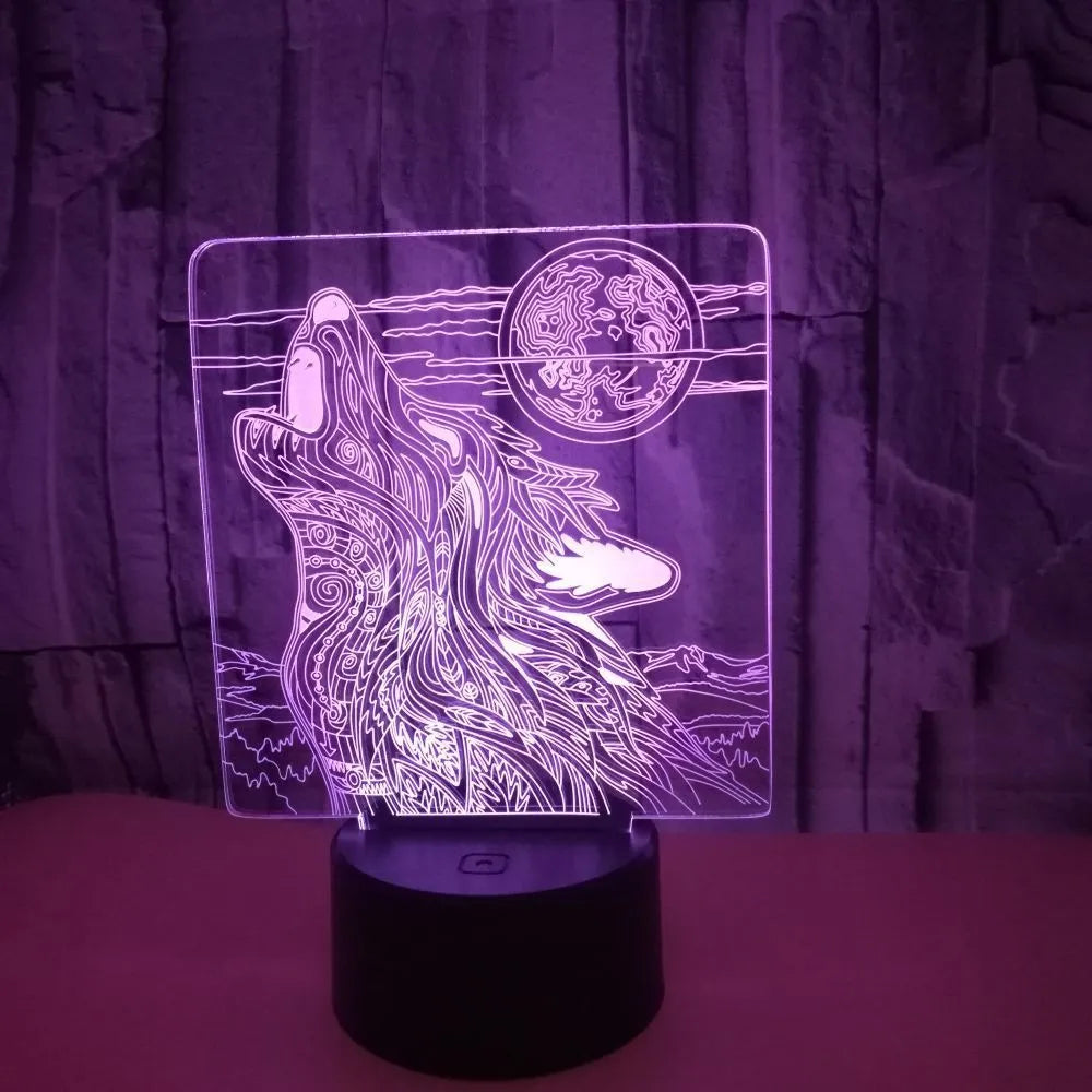 Remote control and touch sensitive LED desk lamp with colourful acrylic panel on a white square base