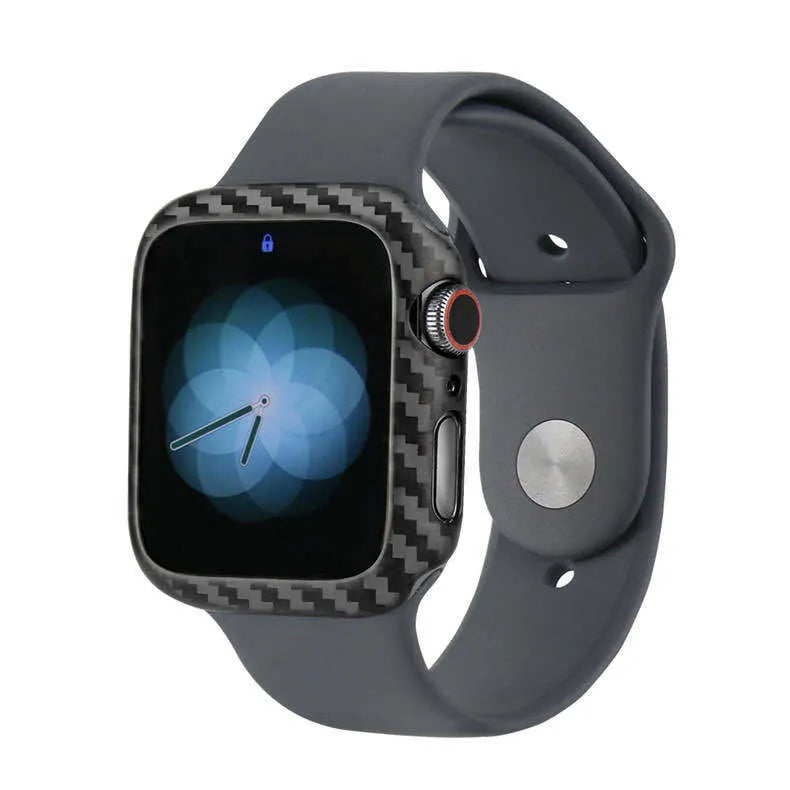 Apple Watch 4 carbon fibre leather half wrap case for 44mm model in black