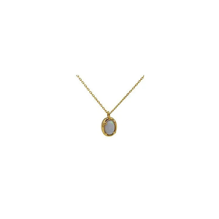 Oval geometric jelly opal pendant necklace with silver plating in gold or white gold colour.